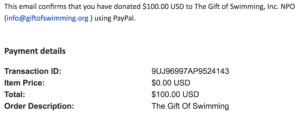 Donation The Gift of Swimming